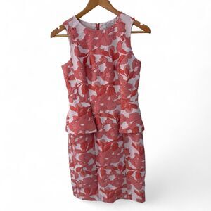 Teri Jon Women's Coral and White Dress with Ruffle Sz 4